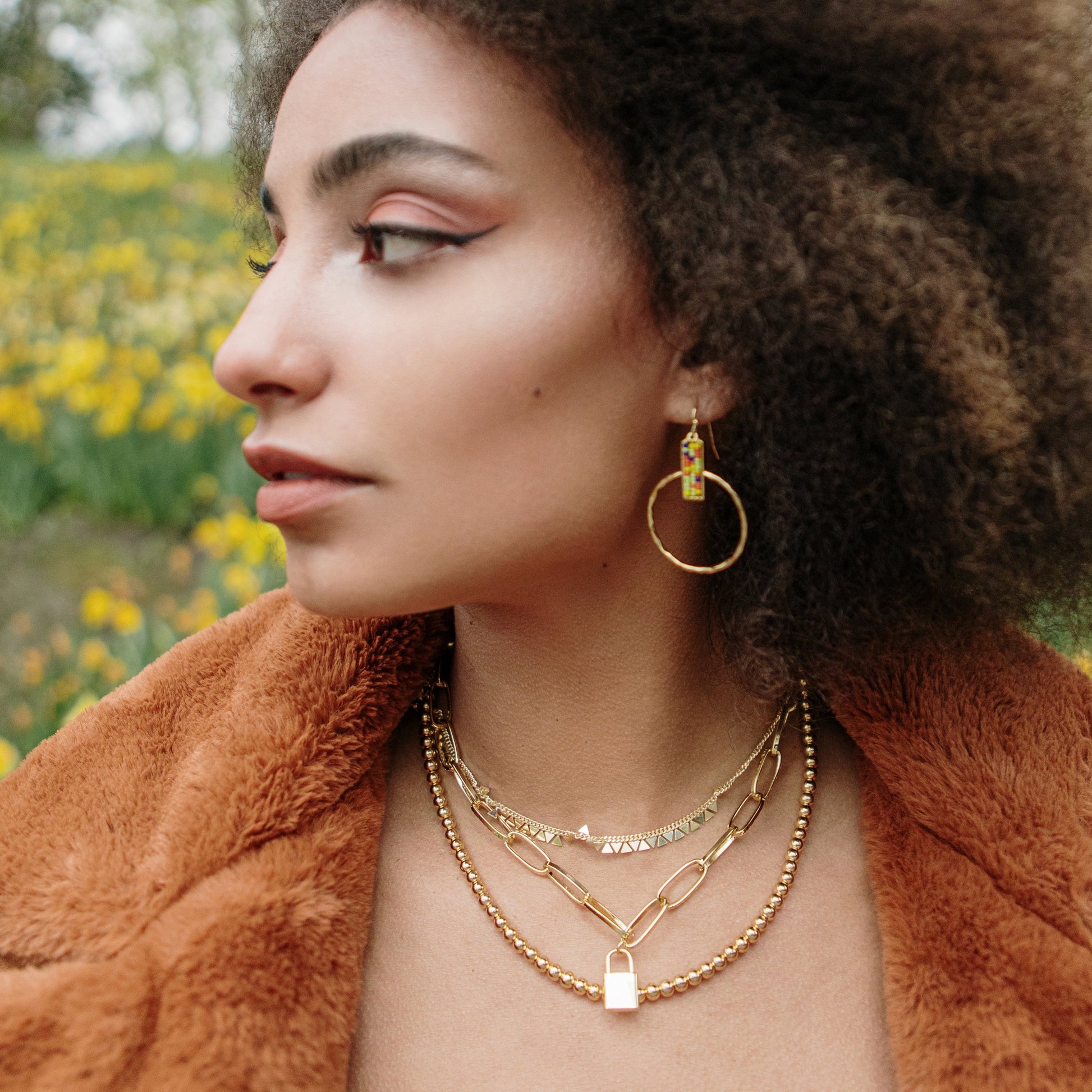 Beaded Square and Gold Hoop Earrings JEWELRY The Sis Kiss 