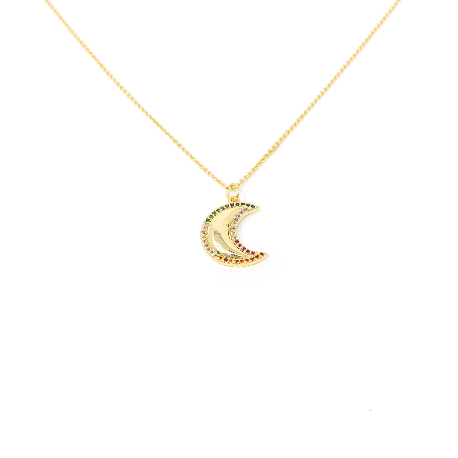 Rainbow and Gold Crescent Necklace JEWELRY The Sis Kiss