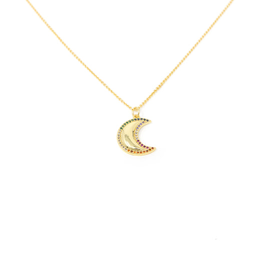 Rainbow and Gold Crescent Necklace JEWELRY The Sis Kiss