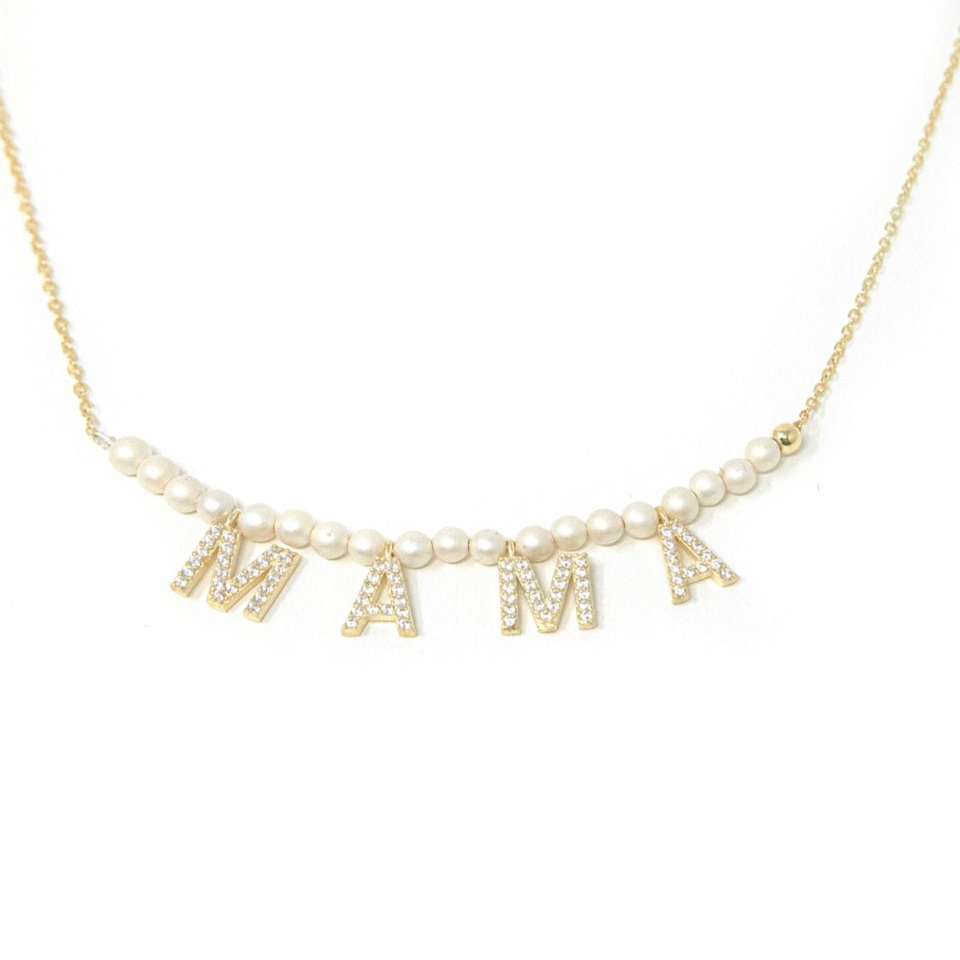 It’s All in a Name™ MAMA Necklace JEWELRY The Sis Kiss Gold with Crystals-Pearl