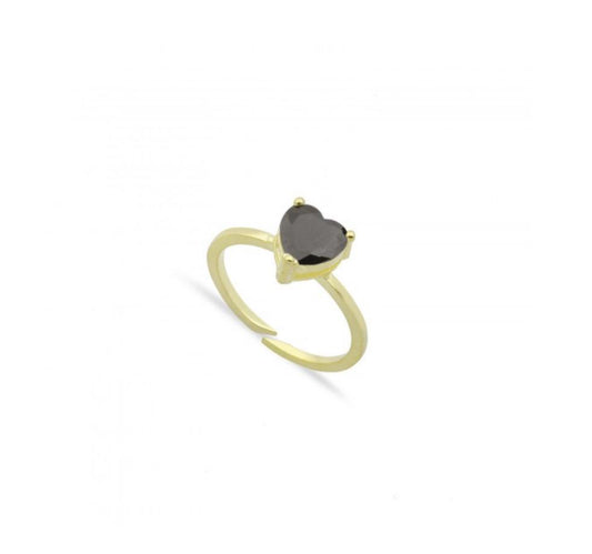 Single Crystal Heart Ring JEWELRY The Sis Kiss Black