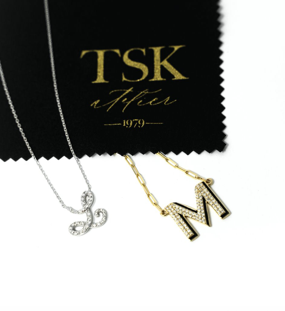 TSK Soho Script Diamond Initial Necklace JEWELRY The Sis Kiss