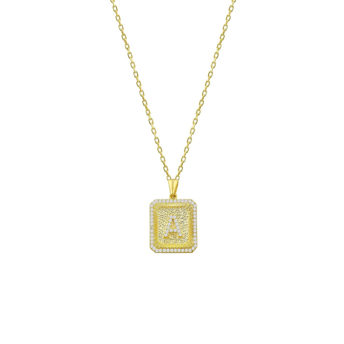 Square Pendant Initial Necklace in Gold JEWELRY The Sis Kiss