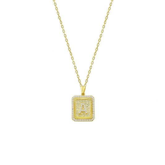 Square Pendant Initial Necklace in Gold JEWELRY The Sis Kiss