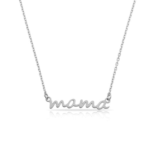 TSK 14k Gold Mama Script Necklace JEWELRY The Sis Kiss 14k White Gold