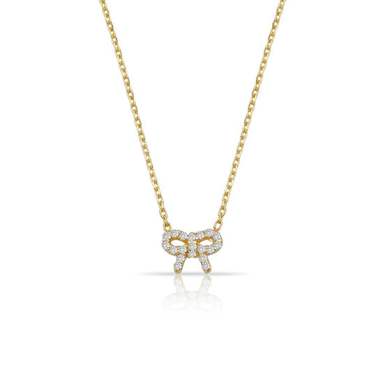 TSK Diamond Bow Necklace JEWELRY The Sis Kiss 14k Gold
