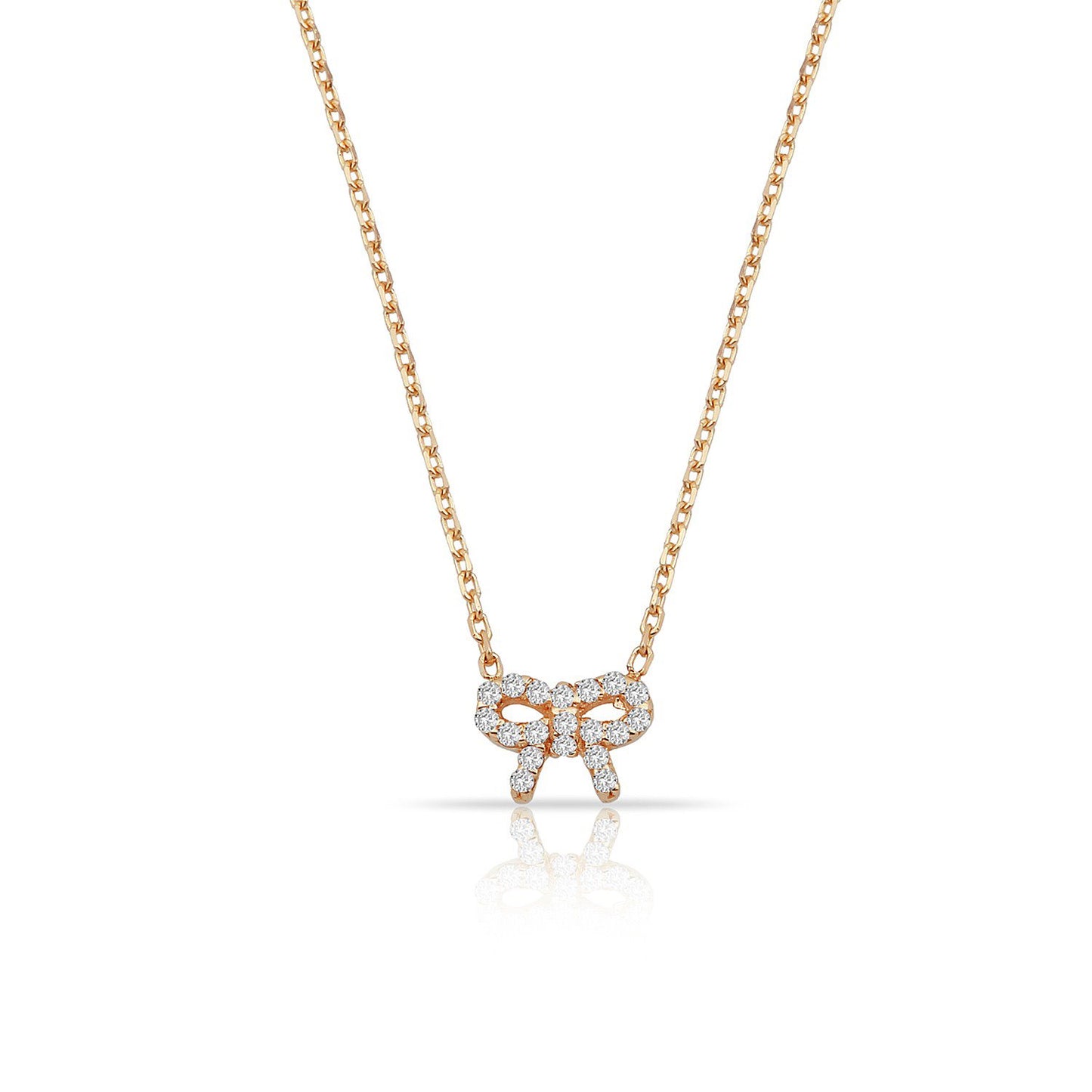 TSK Diamond Bow Necklace JEWELRY The Sis Kiss 14k Rose Gold
