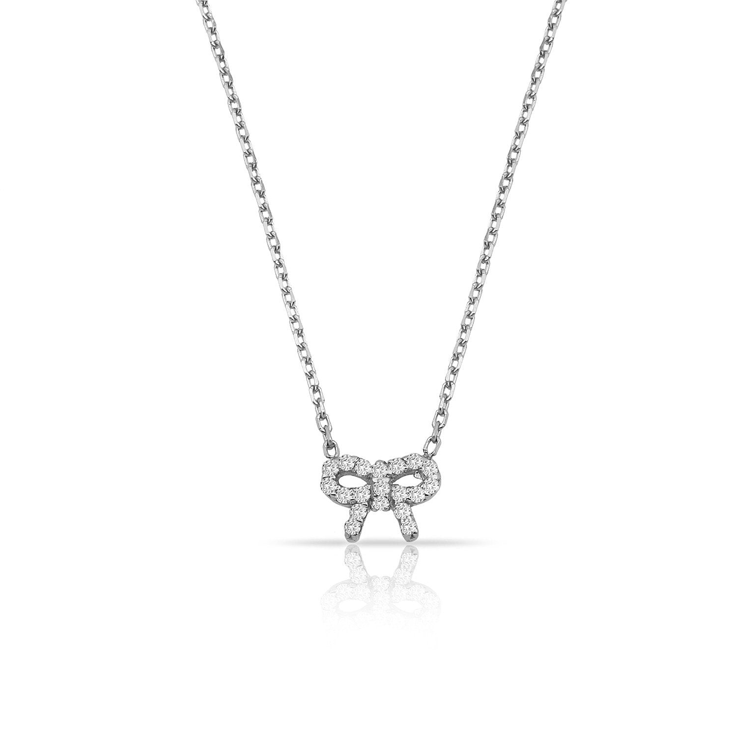 TSK Diamond Bow Necklace JEWELRY The Sis Kiss 14k White Gold