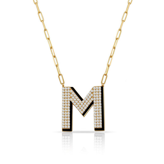 TSK Park Avenue Diamond Initial Necklace JEWELRY The Sis Kiss Black