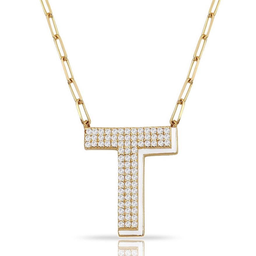 TSK Park Avenue Diamond Initial Necklace JEWELRY The Sis Kiss Ivory