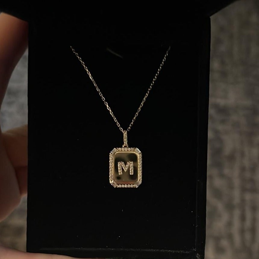 TSK Diamond Initial Square Pendant JEWELRY The Sis Kiss