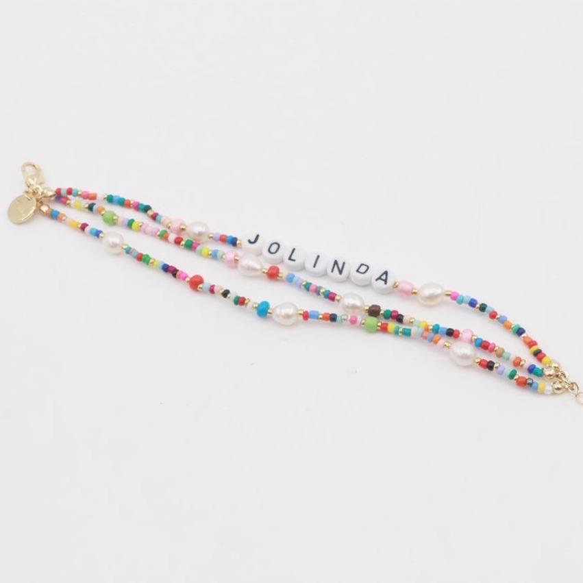 Custom Rainbow and Pearl Beaded Bracelet JEWELRY The Sis Kiss 