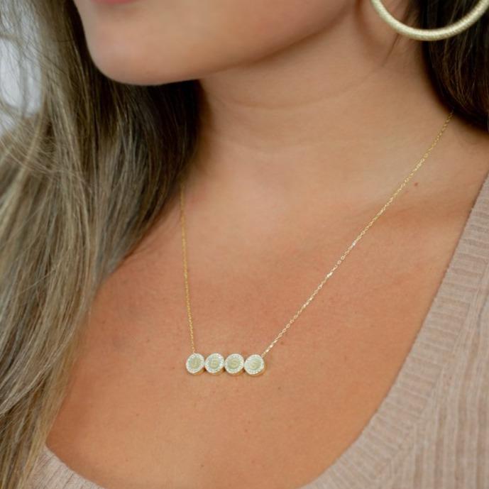 Custom Crystal Coin Nameplate Necklace JEWELRY The Sis Kiss