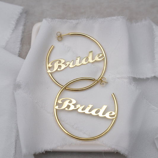 Bride Script Hoops - PREORDER JEWELRY The Sis Kiss Gold