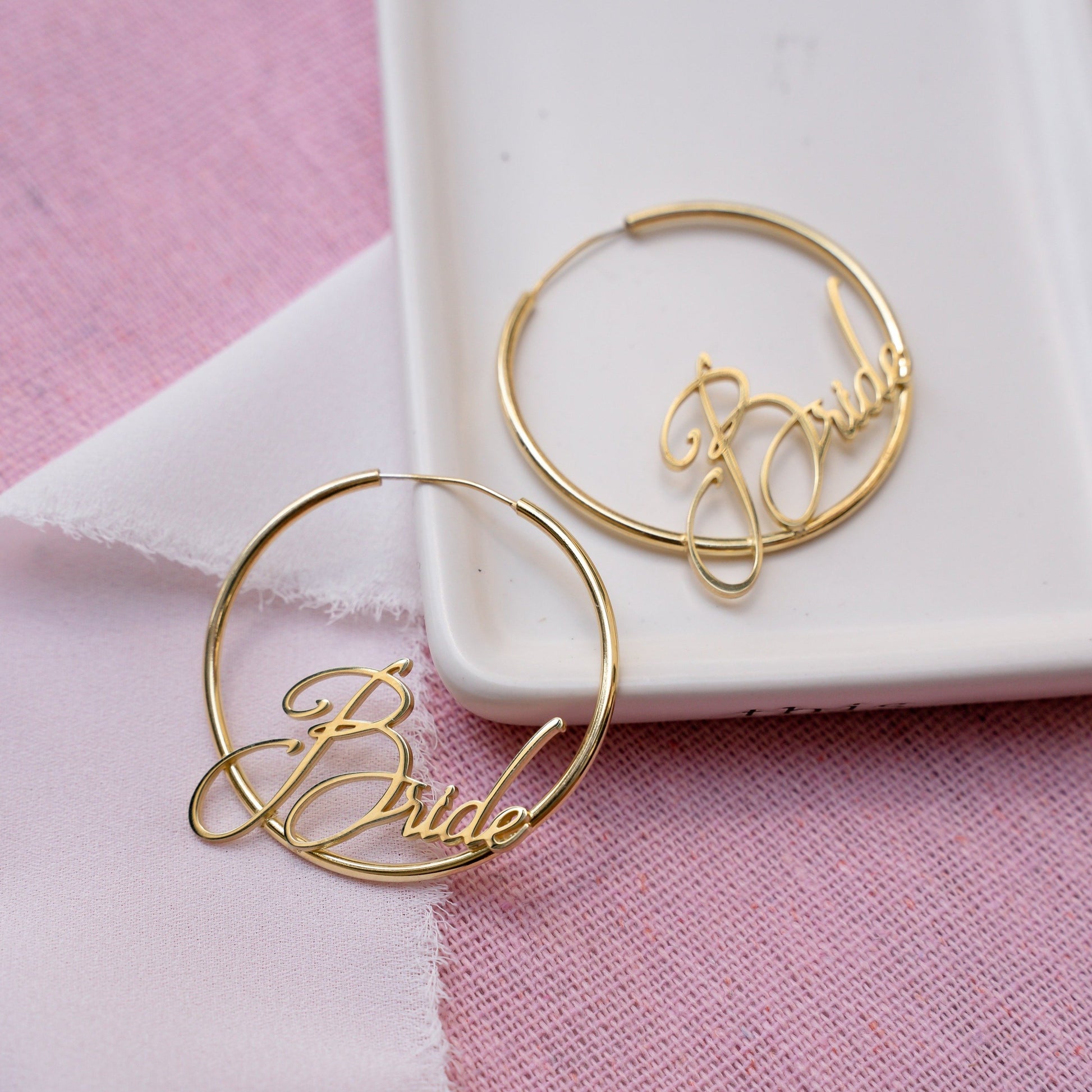 Bride Signature Script Hoops - PREORDER JEWELRY The Sis Kiss Gold