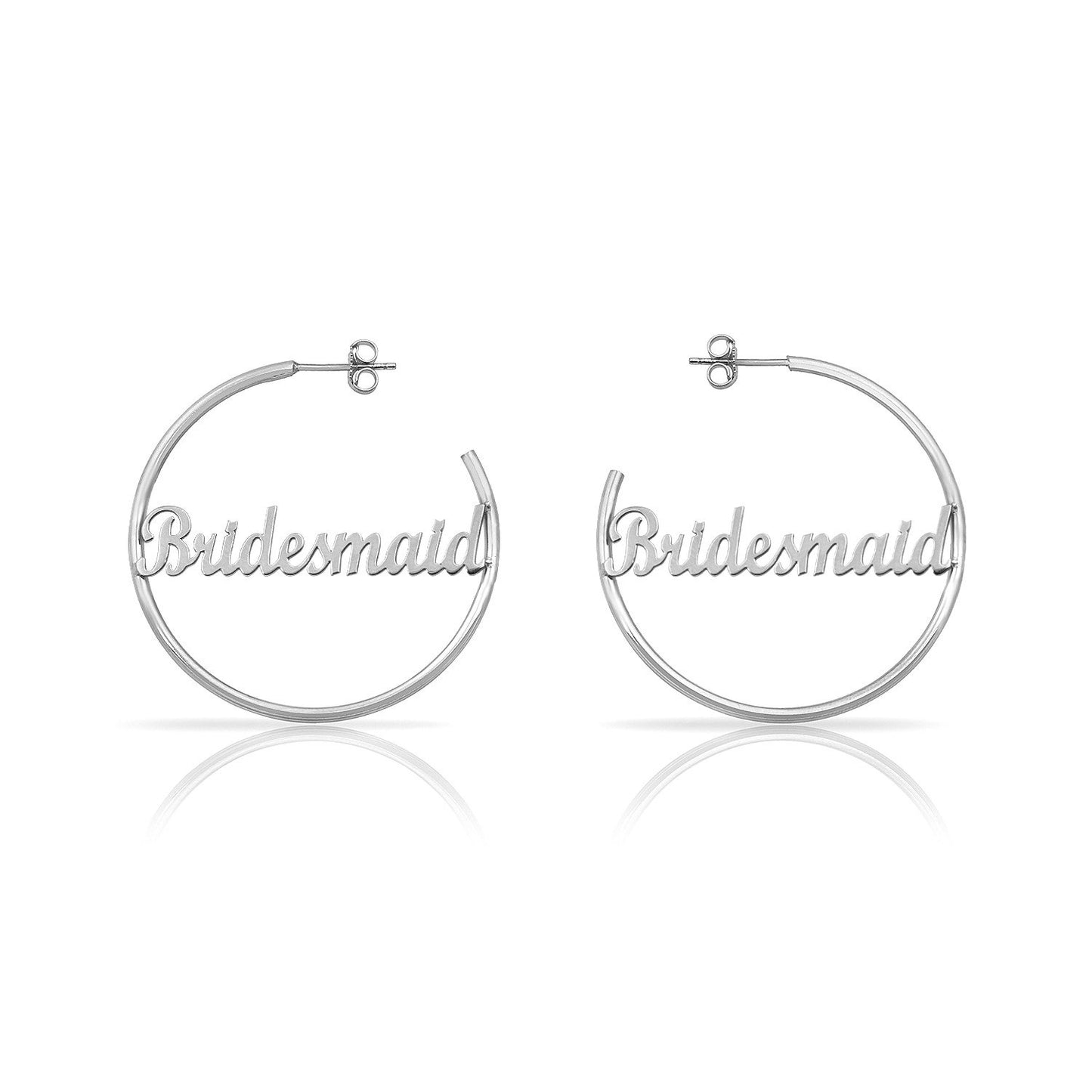 Bridesmaid Script Hoops JEWELRY The Sis Kiss Silver