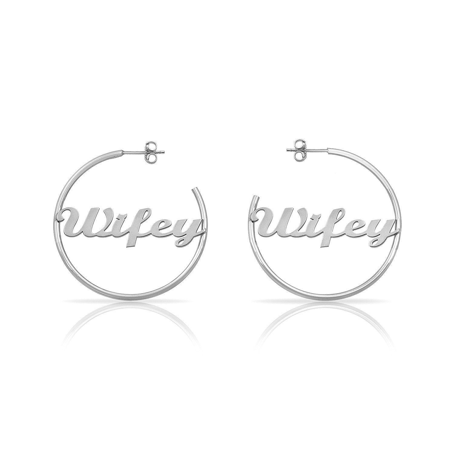 Wifey Script Hoops JEWELRY The Sis Kiss Silver