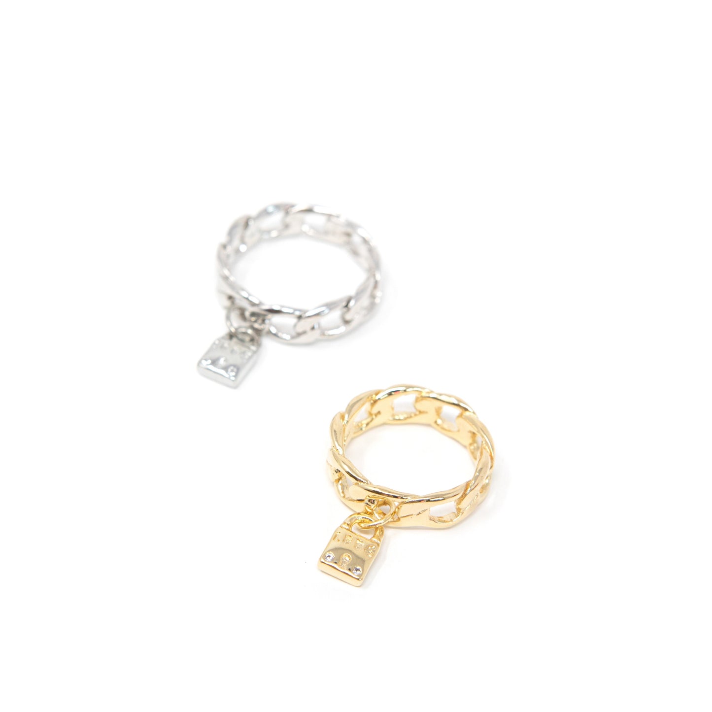 Chain Link Rings with Lock Charms ACCESSORY The Sis Kiss