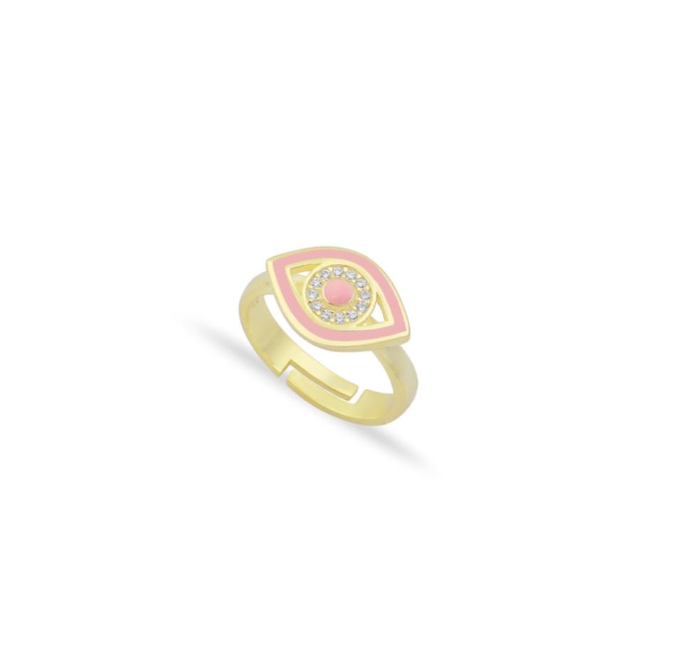 Gold and Pink Evil Eye Adjustable Ring JEWELRY The Sis Kiss
