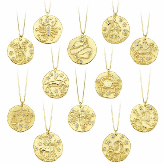 Gold Crystal Zodiac Coin Necklace JEWELRY The Sis Kiss