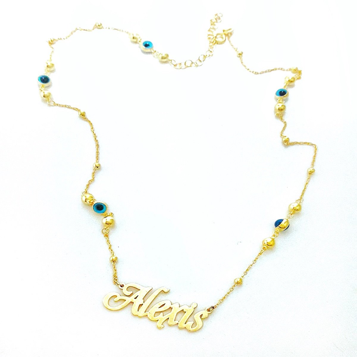 Custom Evil Eye Chain Necklace JEWELRY The Sis Kiss Script Font in Gold