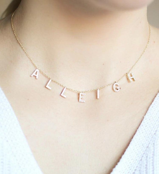 NON CUSTOMIZABLE It's All in a Name™ Necklace Rose Gold With Crystals Ready to Ship JEWELRY The Sis Kiss