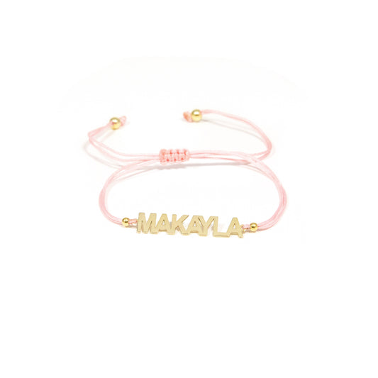 Custom Name Cord Bracelet JEWELRY The Sis Kiss Gold Pink Cord