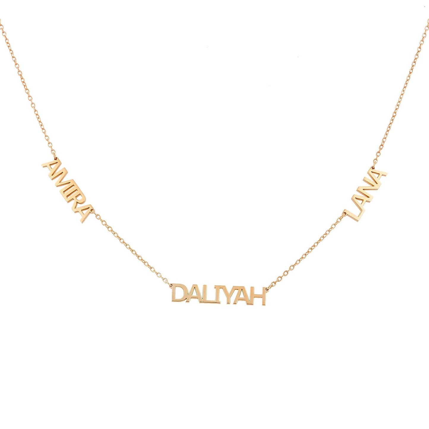 TSK 14K My Mantra/Name Necklace JEWELRY The Sis Kiss Classic Mantra Style Rose Gold Three