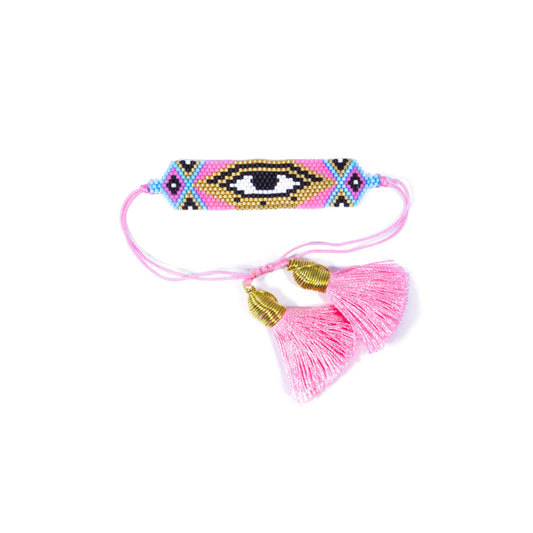 Evil Eye Pink Tassel Bracelet JEWELRY The Sis Kiss
