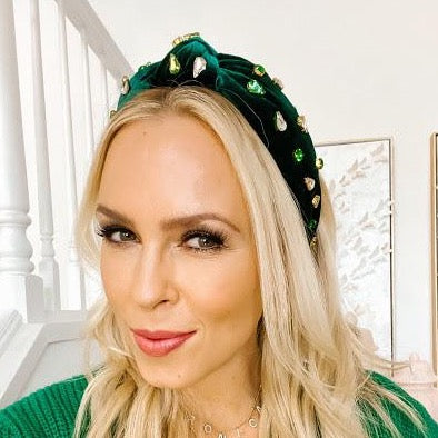 Emerald Green Velvet Jeweled Headband ACCESSORY The Sis Kiss