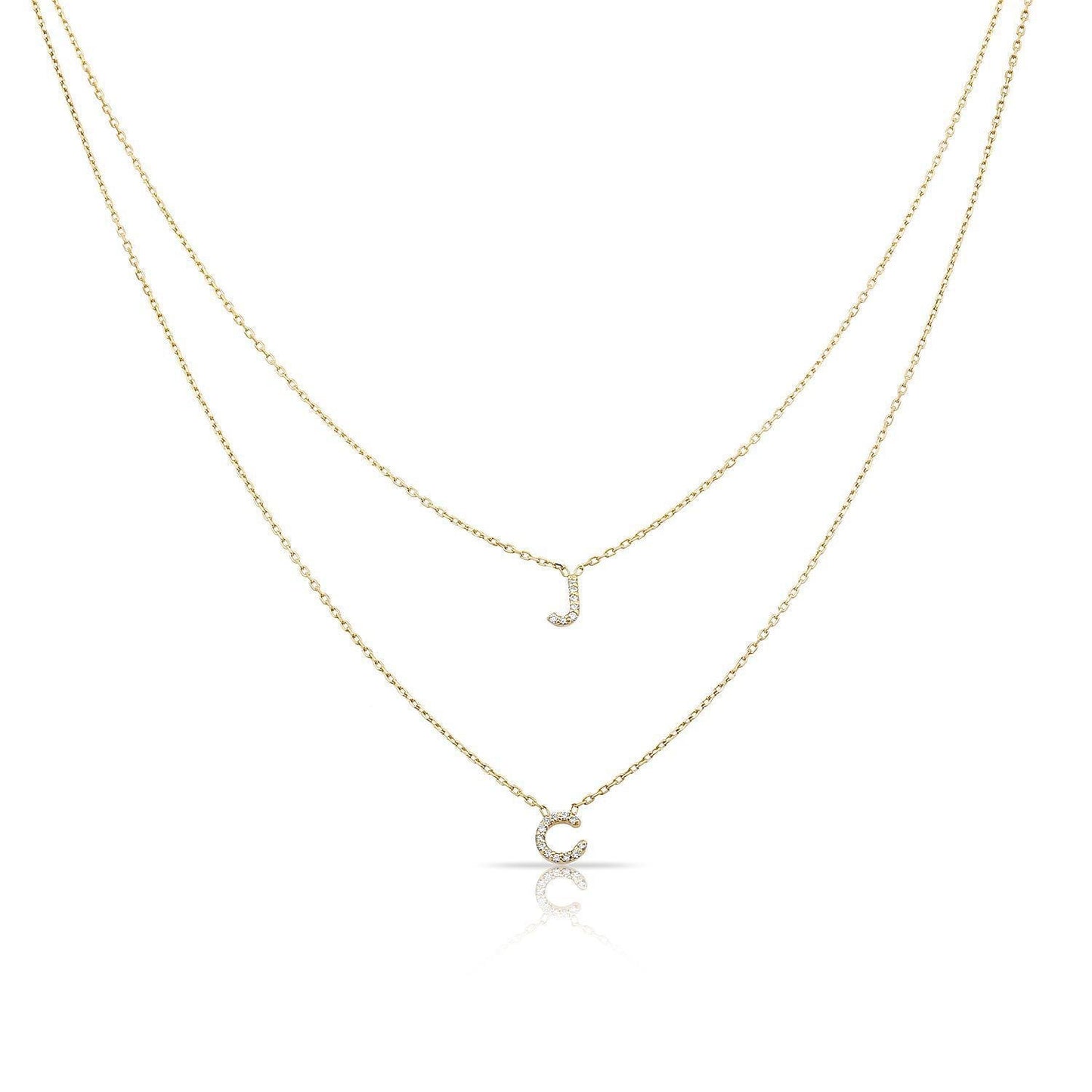 TSK Perry St. Diamond Initial Necklace JEWELRY The Sis Kiss Double Initial 14k Gold