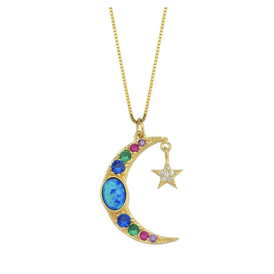 Opal Moon and Star Necklace JEWELRY The Sis Kiss