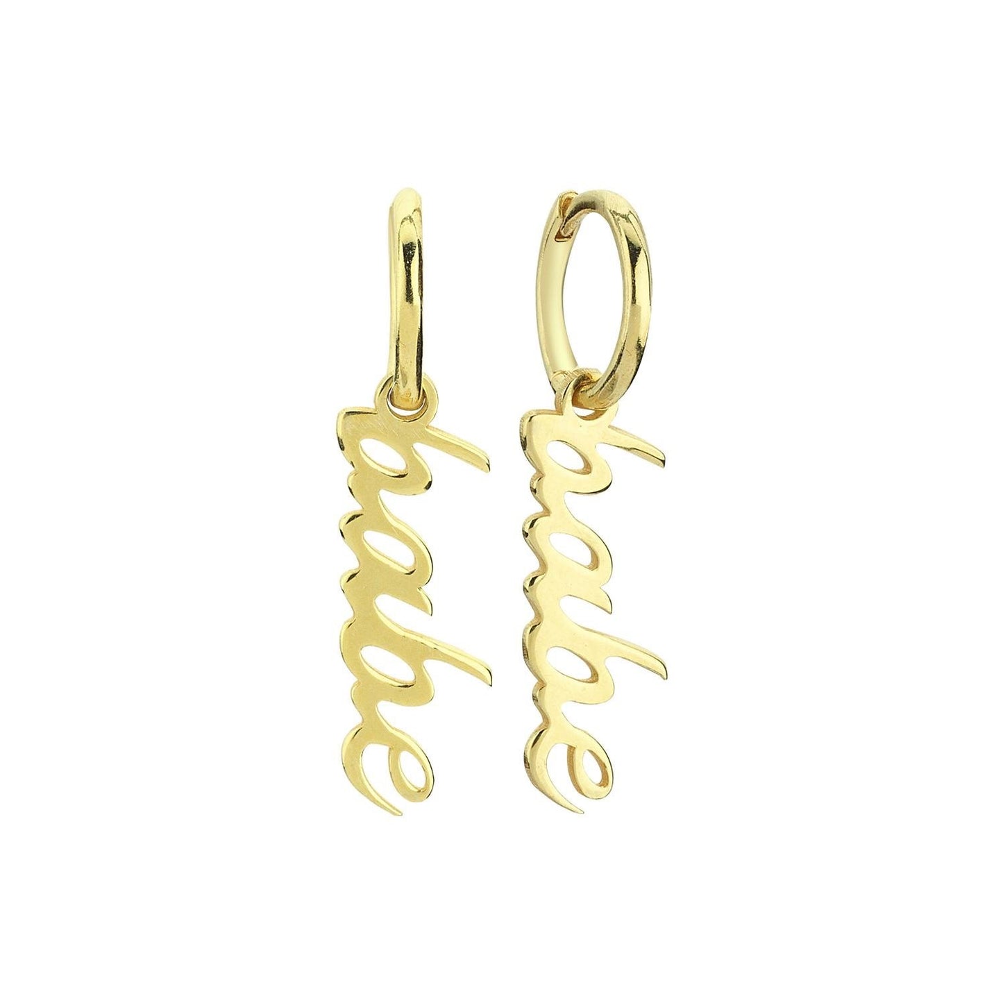 Babe Dangle Script Earrings Jewelry The Sis Kiss
