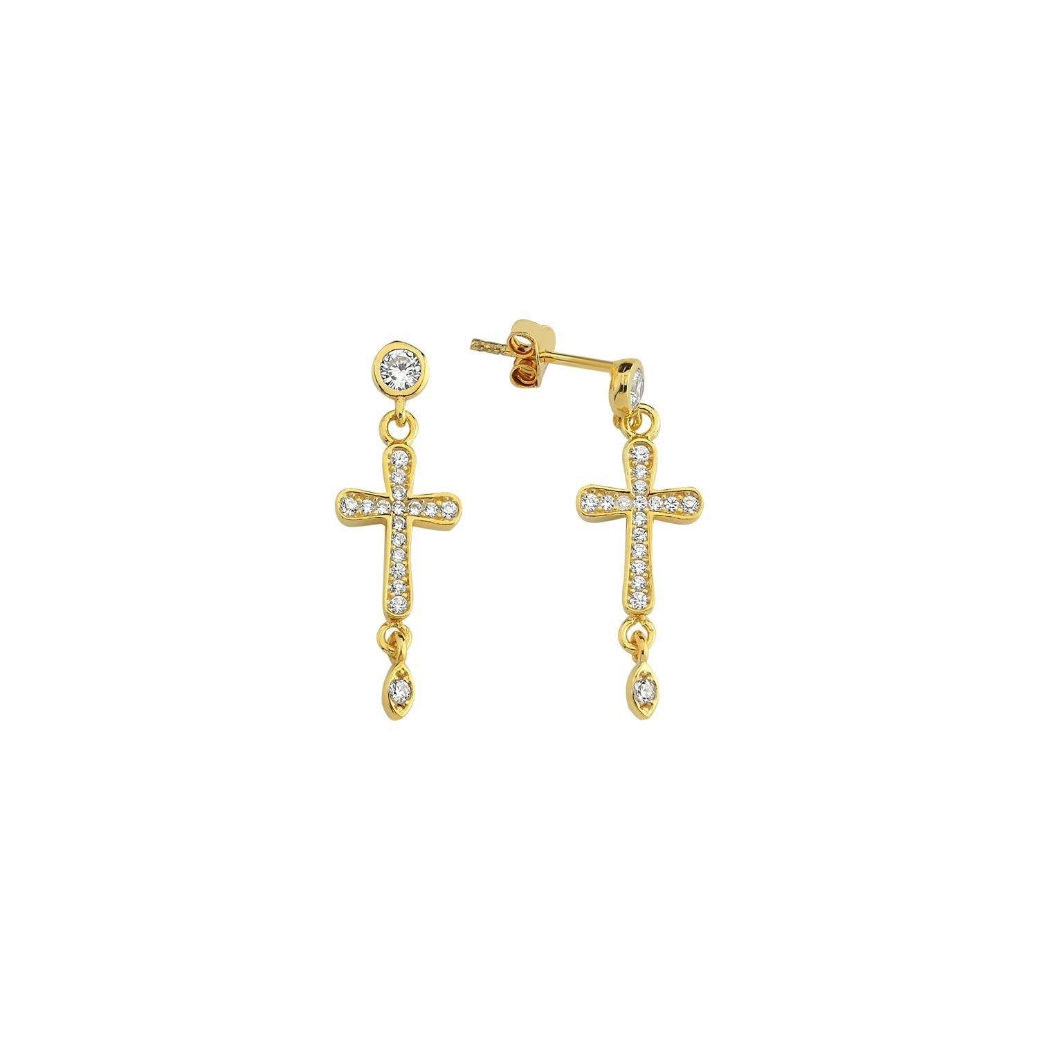 14K Yellow Gold Rope Chain with Cross Front to Back Earrings