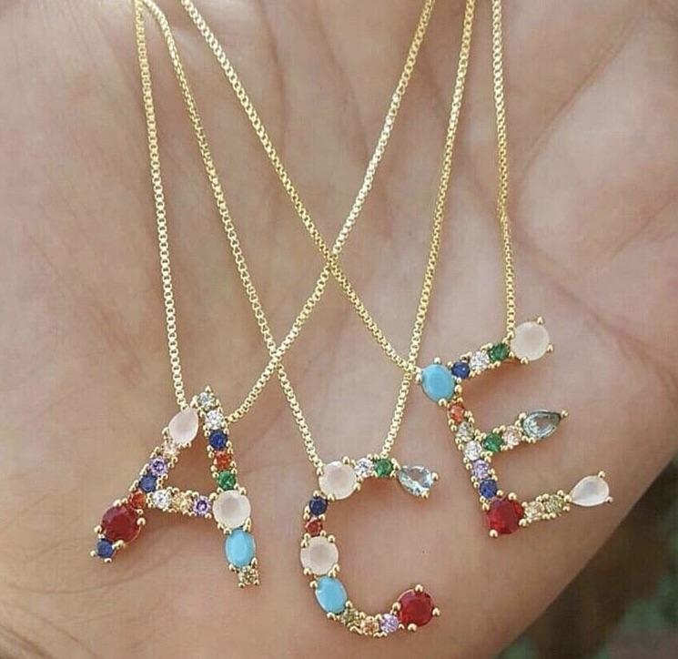 Jeweled Initial Necklaces The Sis Kiss