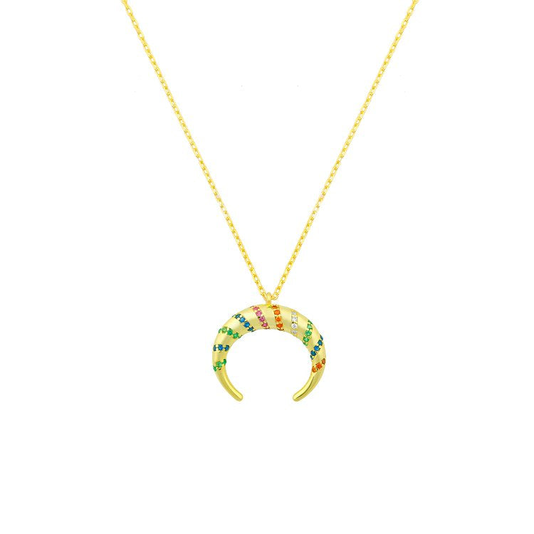 Rainbow Crystal Horn Necklace necklace The Sis Kiss
