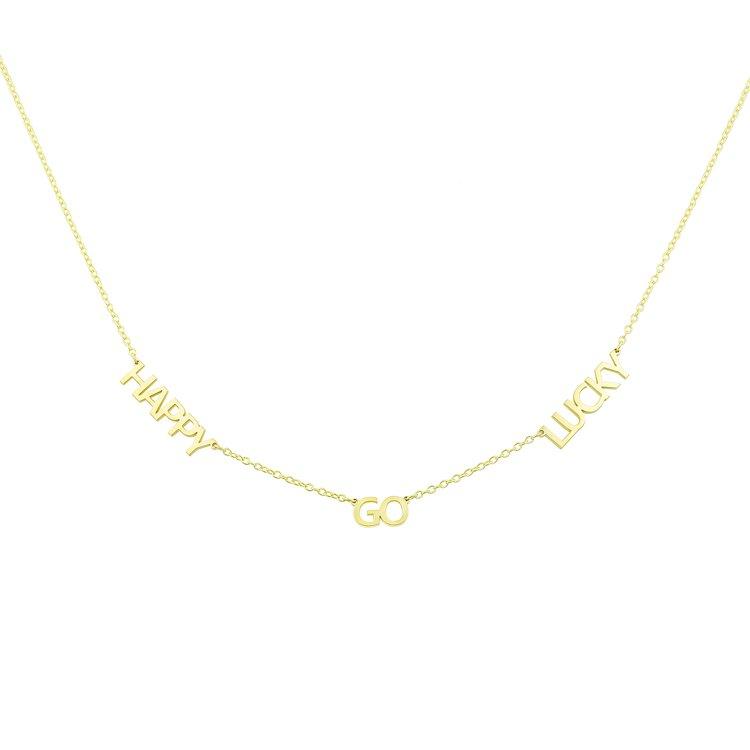 TSK 14K My Mantra/Name Necklace JEWELRY The Sis Kiss Classic Mantra Style Gold Three
