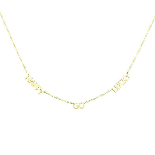 TSK 14K My Mantra/Name Necklace JEWELRY The Sis Kiss Classic Mantra Style Gold Three