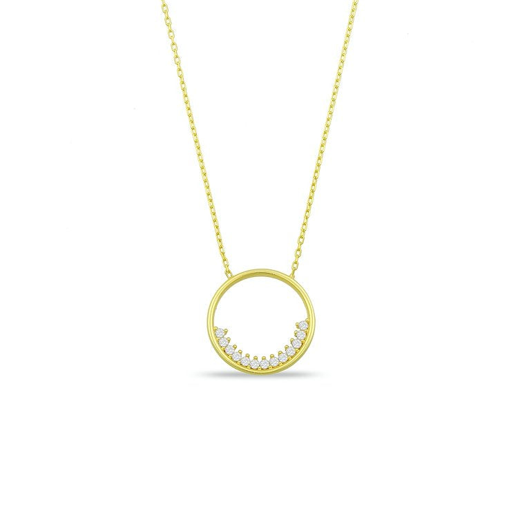 Gold Circle Pendant with Crystal Details necklace The Sis Kiss