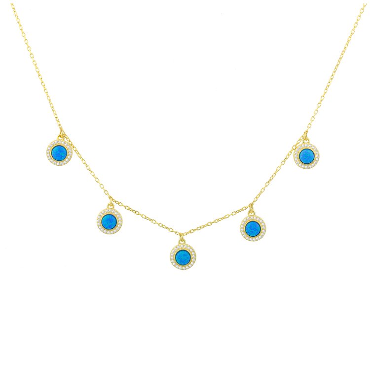 Five Blue Opal Charms Necklace necklace The Sis Kiss