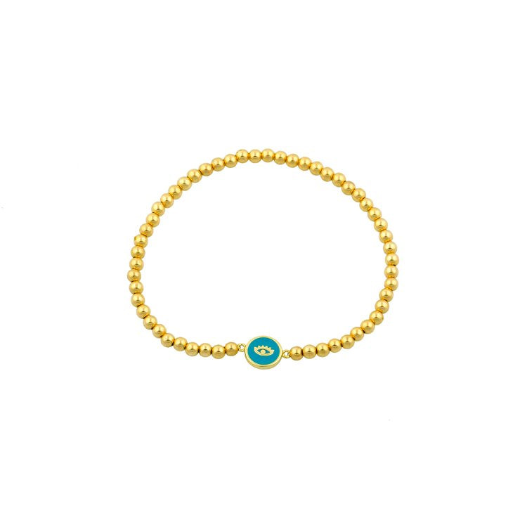 Evil Eye and Gold Bead Stretch Bracelet JEWELRY The Sis Kiss 