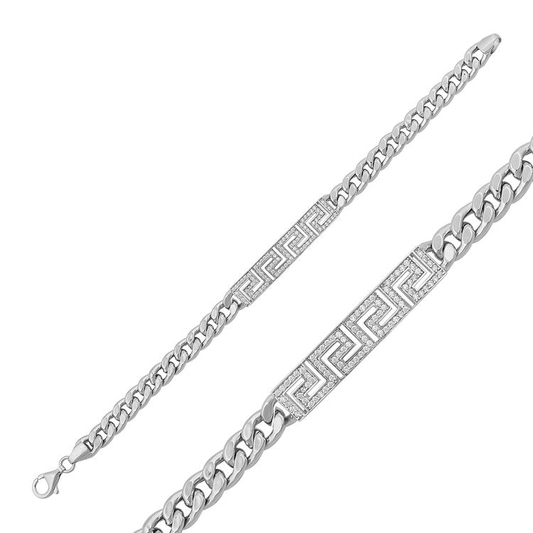 Greek Key & Crystal Bracelet in Silver JEWELRY The Sis Kiss