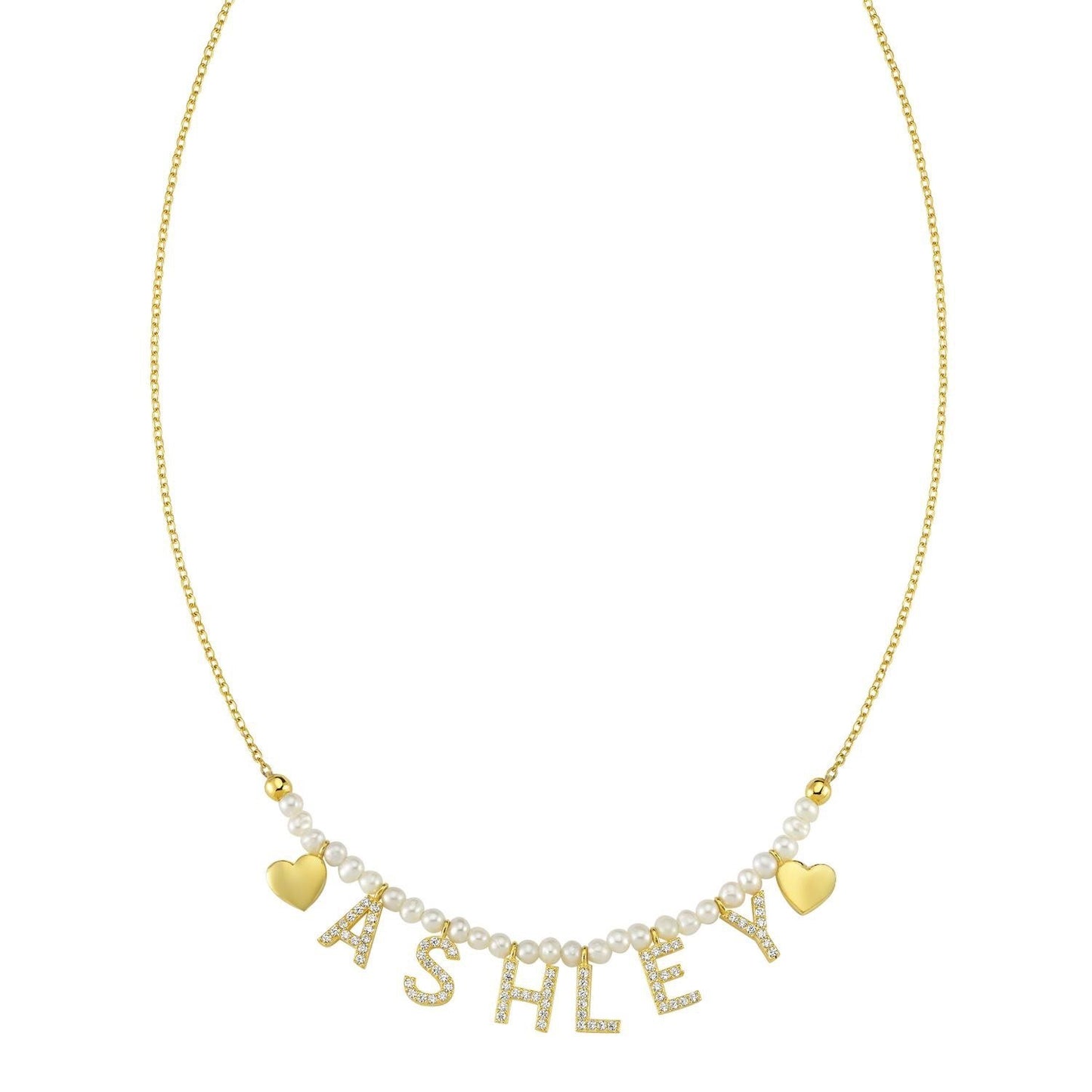 NON CUSTOMIZABLE Pearl, Gold It's All in a Name™ Necklace Ready to Ship JEWELRY The Sis Kiss 
