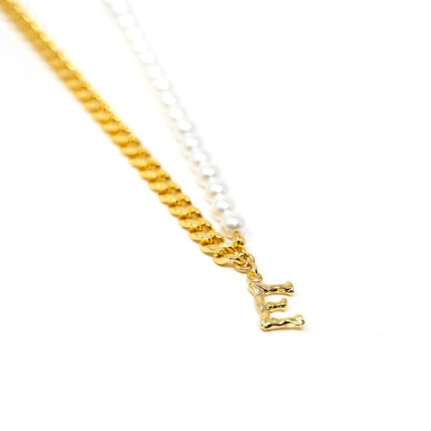 Half pearl half on sale chain initial necklace