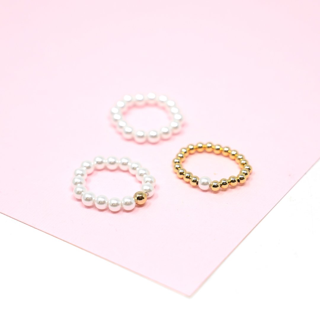 Pearl and Gold Bead Stretch Rings JEWELRY The Sis Kiss