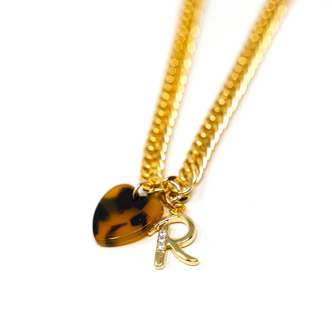 Tortoiseshell Heart Initial Necklace JEWELRY The Sis Kiss